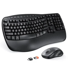 Black Ergonomic Wave Keys Wireless Keyboard and Mouse Combo with Wrist Rest