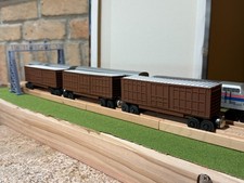 THREE Brown Resin Printed Boxcar - Wooden Thomas / BRIO / Whittle Shortline