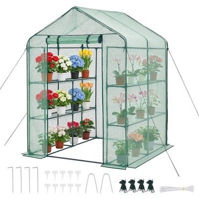 VEVOR Walk-in Greenhouse Portable Green House Outdoor 2 Tier 8 Shelves PE Cover