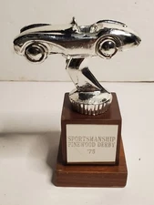 Vintage 1975 Cub Scouts Pinewood Derby Trophy - Metal on Wood Base