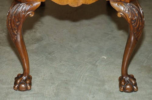 STUNNING ANTIQUE ENGLISH BURR WALNUT BROWN LEATHER CLAW & BALL WINDOW SEAT BENCH - Picture 21 of 23