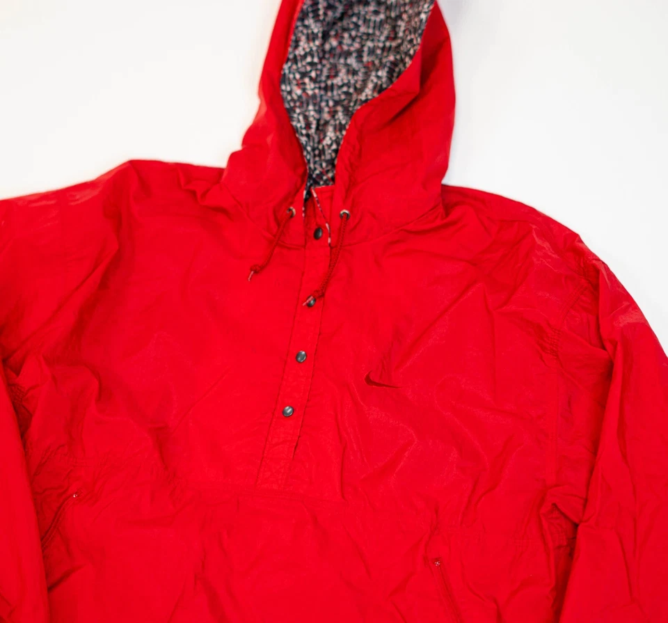 Vintage 90s Nike Swoosh Rain Jacket Men Size XL Red 1/4 Snap Windbreaker Red - Image 4 of 4