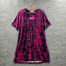 Virtu Womens A-line Dress Plus Size S Pink Black Stretch Knit Short Sleeve