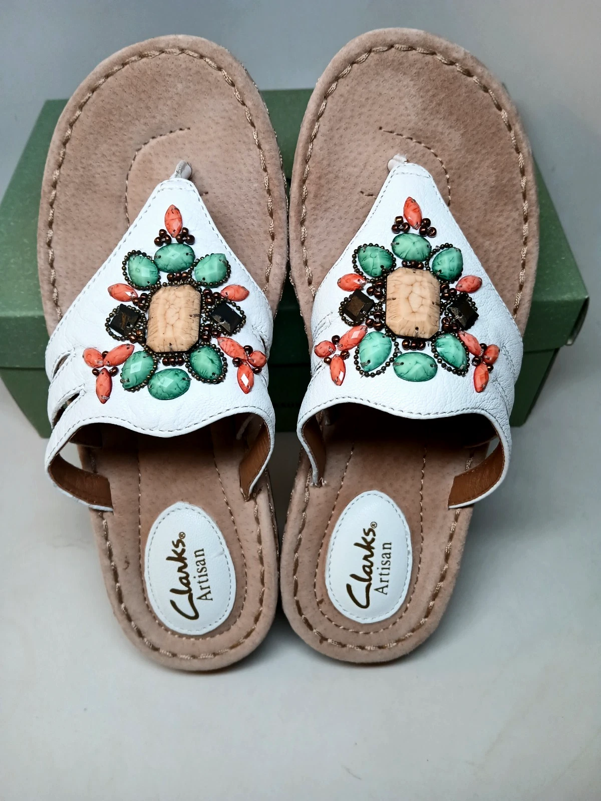 Sandali donna Clarks Amaya Yarrow zeppa tanga estivi pelle 7M bianco Lea