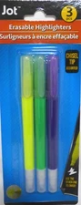 Jot Erasable Highlighters, Chisel Tip, 3 Count Pack ~ Purple, Yellow, Green