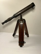 Nautical Brass Telescope Adjustable Wood Tripod Stand Desktop 17.5  