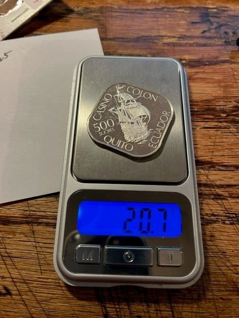Franklin Mint/Ecuador Casino 500 Sucres/.925 Silver Token