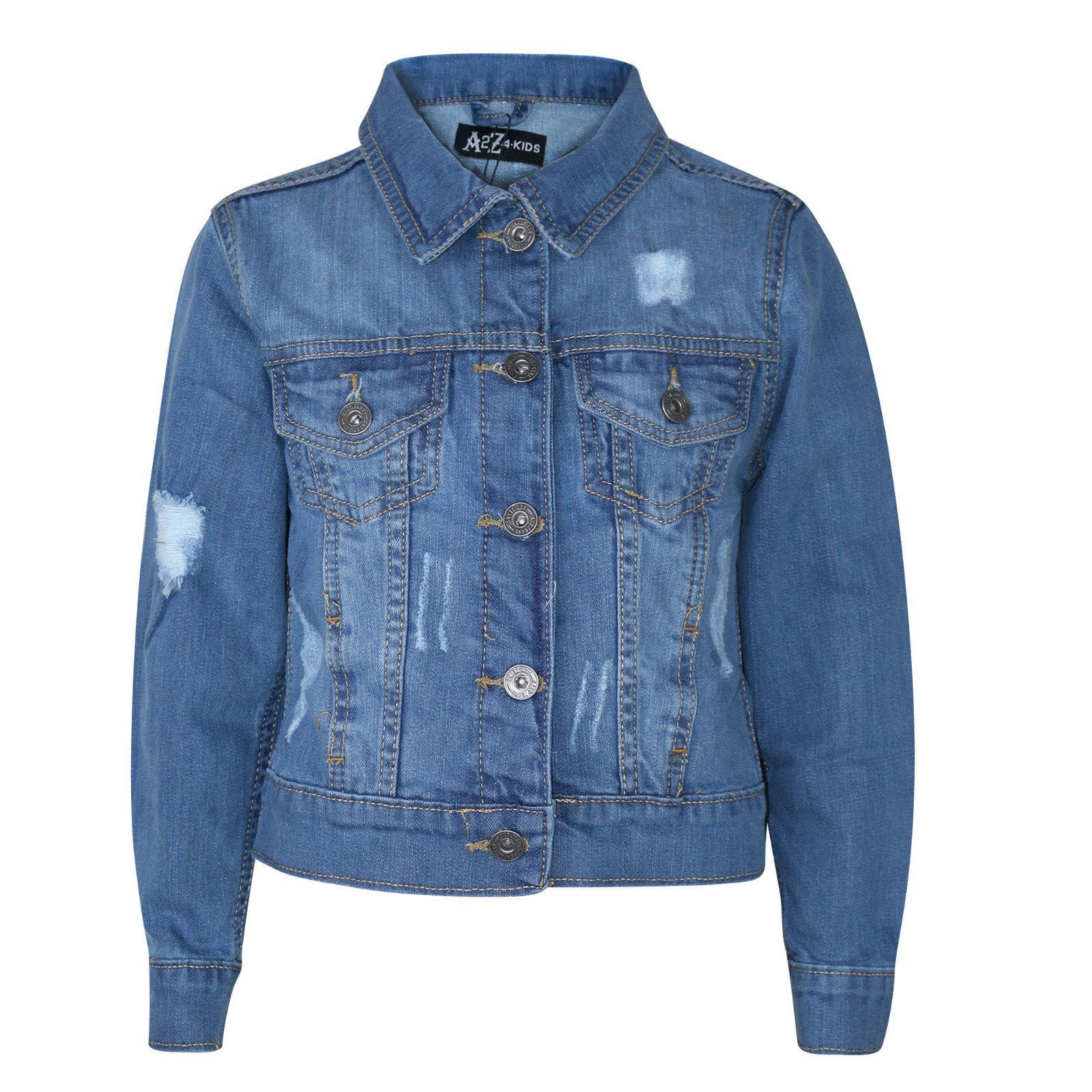 Niño Celeste Chaqueta Denim Diseñador Rasgado Vaqueros Moda Abrigo Edad 3-13 Año