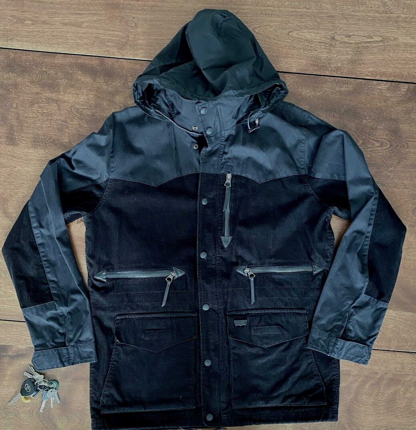 Rare Levis Waxed Cotton/Corduroy 3/4 Length Black Hoo… Gem