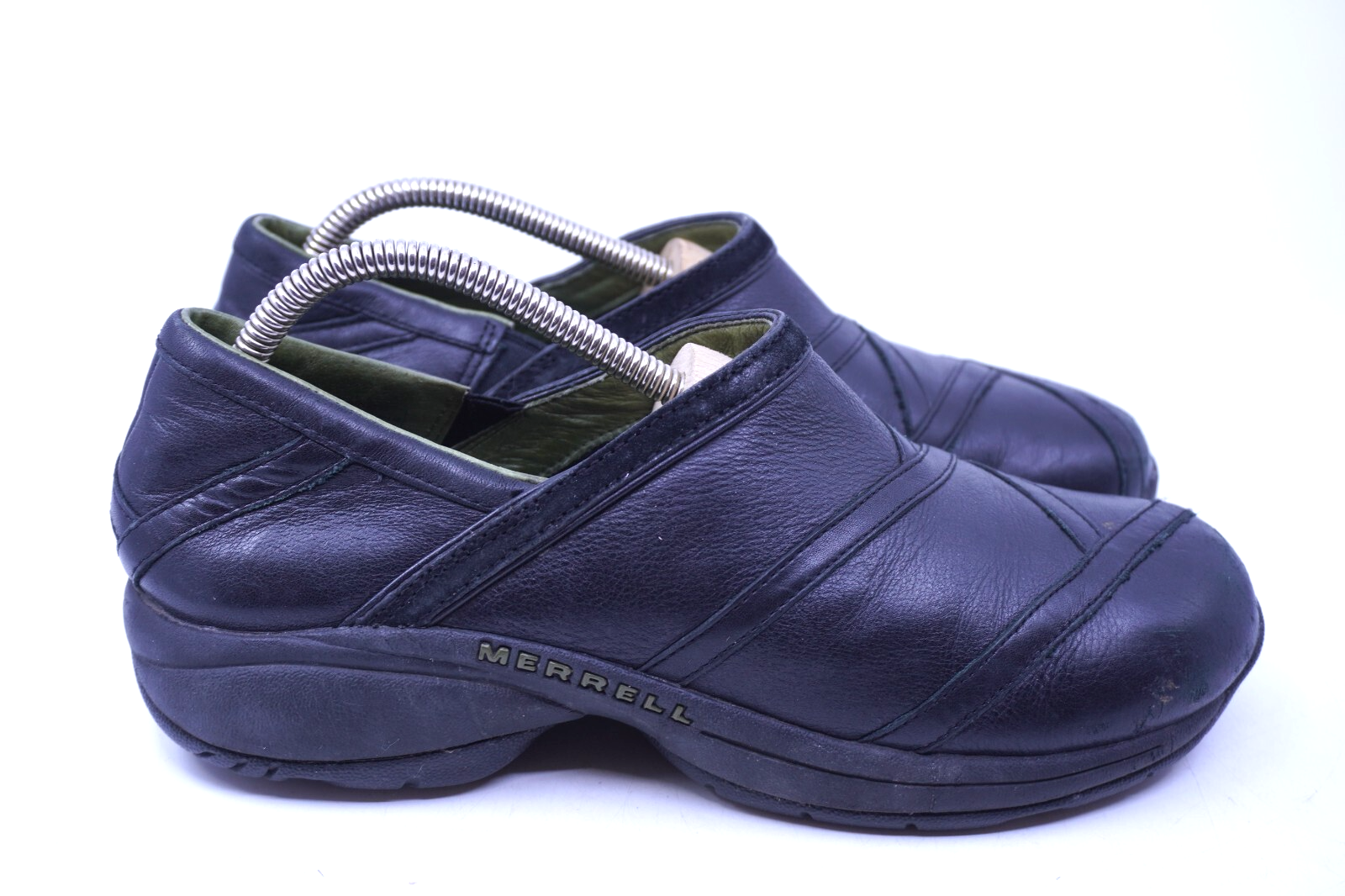 MERRELL Primo Patch Nero Donna Taglia 10 Zoccoli Pelle Scarpe Slip On Nero