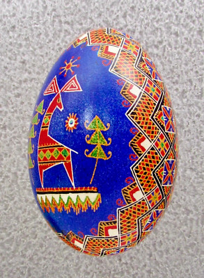 Goose Pysanky, Easter Egg Written on Shell, Wax Resist Dyed, Style #18