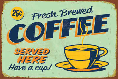 Holzschild 18x12 fresh brewed Coffee Served Wand Deko Bar Kneipe Sammler Geschen