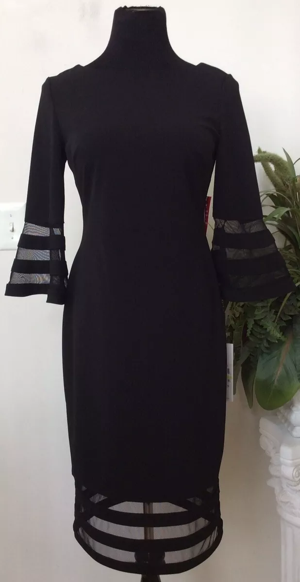 NWT Calvin Klein Illusion Band Bell Sleeve Black Sheath Dress Size
