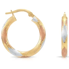 10K Real Solid Tri-Color Gold Round Chunky Creole Italian Hoops Earrings 21MM