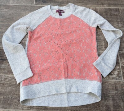 Epic Threads -  Grey Girls Sweater with Pink Laced Pattern - Large