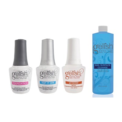 Harmony Gelish Dynamic Duo Top Base & PH Bond + Nail Surface Cleanse Combo 4pcs