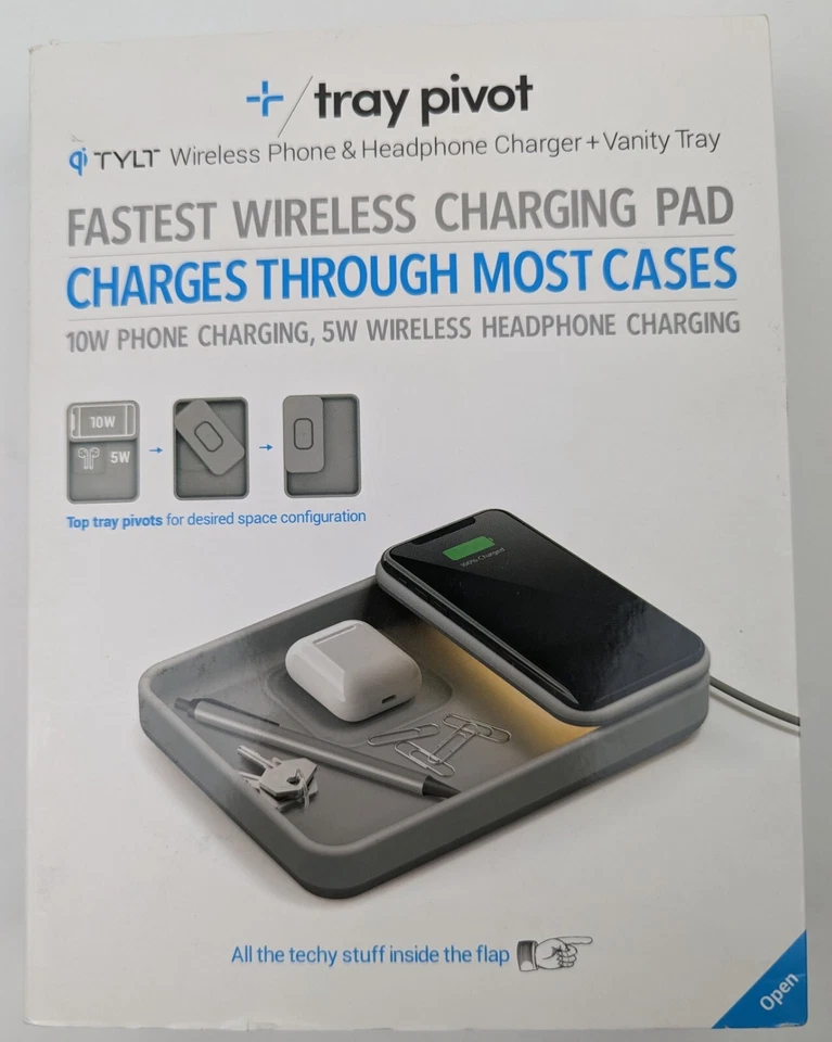 Cargador inalámbrico para teléfono y auriculares TYLT QITRPVTGY-T bandeja pivotante y bandeja de tocador NUEVO Foto 3 de 4