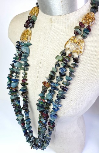 Sobral Fragments Poti Earthy Gray Mix Beads 51" Long Runway Artist Made Necklace - Picture 3 of 6
