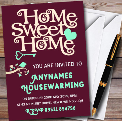 Weinrot Home Sweet Home personalisierte Einladungen zur Einweihung Party