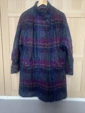 Basler Mohair & Wool Tartan Purple Blue Coat Oversized Loose Fit 36 Long Line
