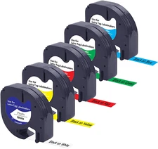 Label Tape Replace for DYMO Label Maker Refills 5pk Colors LetraTag Plastic 12mm