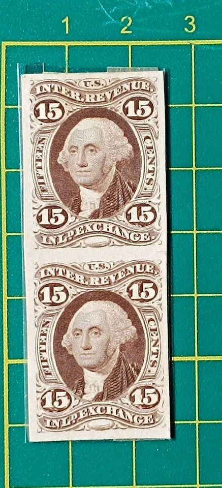 US Stamp,Official revenue Inl.Exchange,Pair of 15c,Proof on Card,VF,SCV 200 - Image 2 of 4