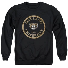 Oakland University Adult Crewneck Sweatshirt Plaid Badge, Black, S-3XL