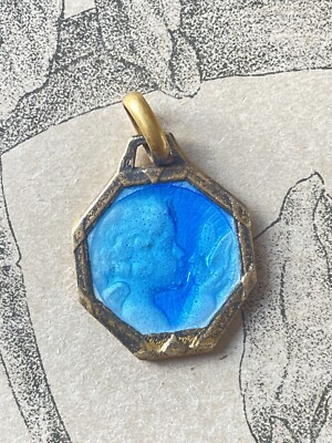 MÉDAILLE ARGENT et émail Communion Baptême enamel silver medal ange angel EUR 89,00 - FR