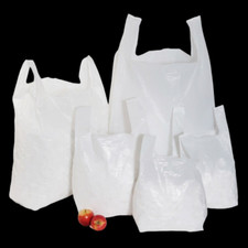 PLASTIC VEST CARRIER BAGS WHITE SUPERMARKETS COMMERCIAL SHOPPING SUPERMARKET BAG