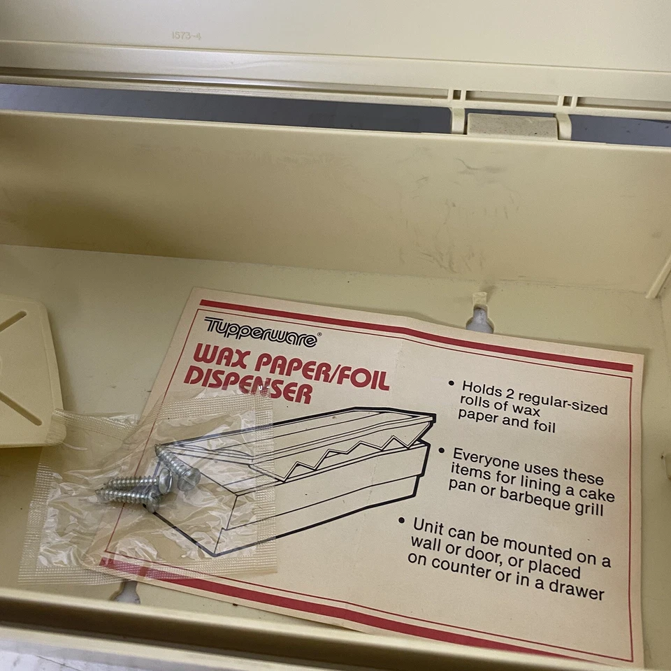 Vintage Tupperware #1572 Wax Paper Foil Wall Dispenser Holder Almond - Image 3 of 4