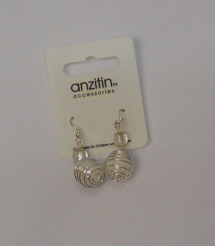 ANZITIN Ladies Wired Ball Earrings Drop Dangle Silver Tones Hook Fasteners - Picture 6 of 12