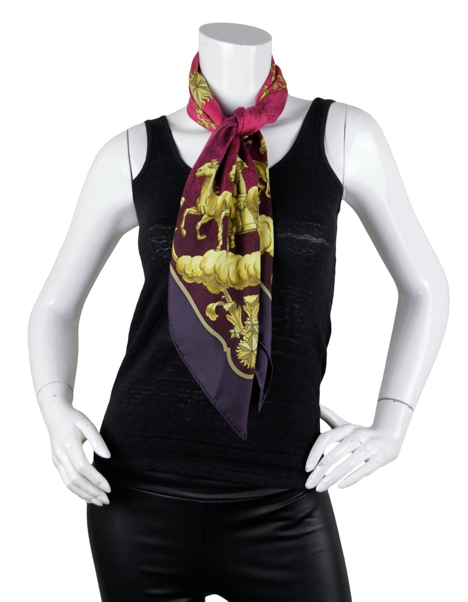 Hermes Bordeaux Cosmos 90cm Silk Scarf designed by Philippe Ledoux