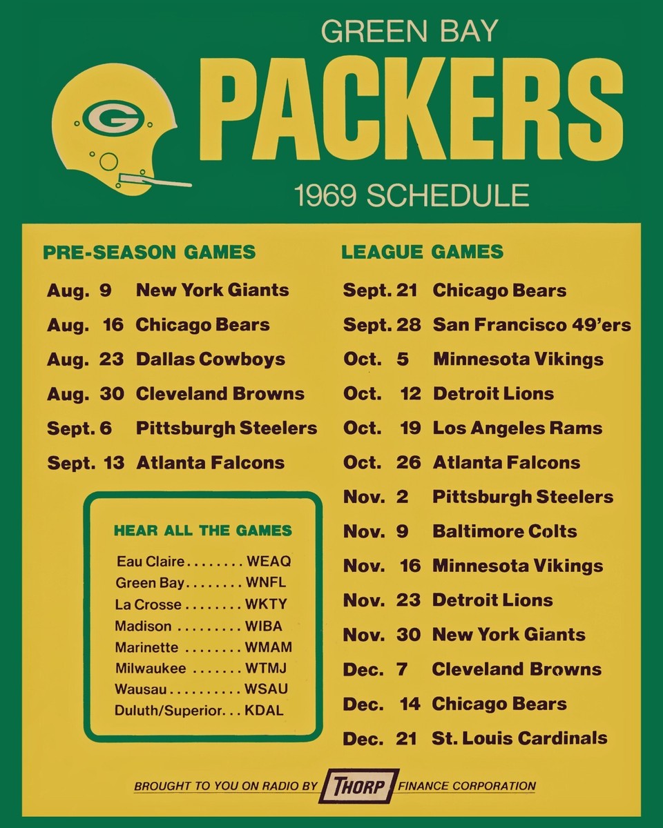 green-bay-packers-1969-game-schedule-poster-8x10-photo-ebay