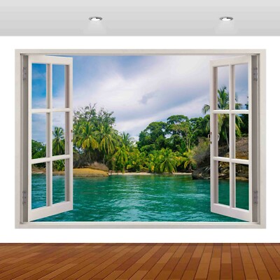 Natur Boot See Insel Tropischer Strand 3D-Aufkleber Wandaufkleber Poster Vinyl S193