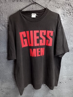 VTG 90s Guess Men Logo T-shirt Sz XL Distressed Faded Black