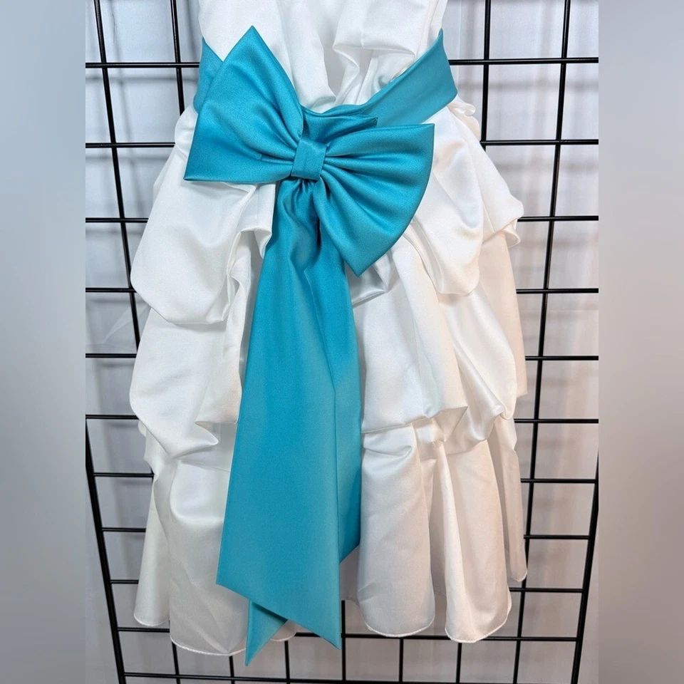 Vestido de fiesta David's nupcial niña flor satinado pick-up niñas 5 blanco turquesa Foto 2 de 4