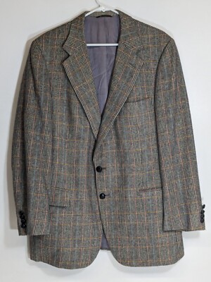 Tom James Mens Size 44 Custom Tailored Sport Coat Blazer 100% Wool Plaid