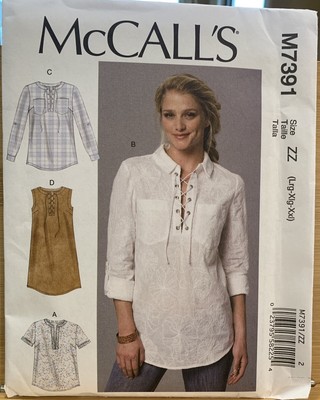 McCall's Pattern M7391 Lace Up Pullover Tunic Top Size L XL XXL Uncut FF