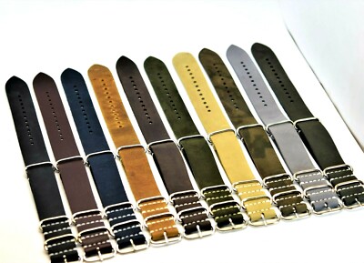 Cinturino NATO Cinturino Orologio NATO In Pelle, Stile Militare, Fatto A Mano - Larghezze 18,20,22,24 Mm, Unisex, Multicolore Cinturino Orologio Militare - Foto 3