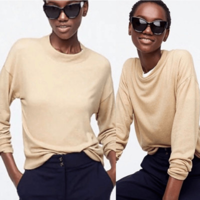 J CREW Supercozy crew mockneck pullover tan beige lightweight lyocell top-XS