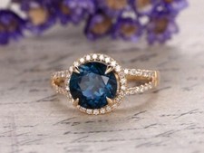 Natural London Blue Topaz Ring Gold 925 Sterling Silver Ring all size