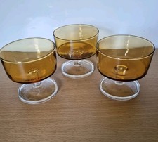 Set of 3 Vintage Dessert Sundae Glasses Amber Gold Glasses