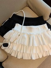 Yitimoky 2025 New Campus Casual Elastic Waist Solid Skirt Sweet Puffy Cake Women