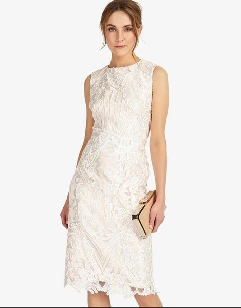 Women Phase Eight Dress White Polyester 38 / M / #CCT9