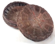 Vintage Chinese Wicker Round Sewing Basket +Lid Small 5.5" Diameter Plain Simple