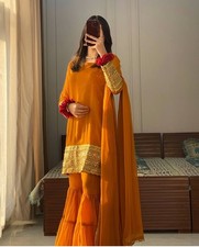 Beautiful Orange Heavy Pure Faux Georgette Top Palazzo And Dupatta For Wedding