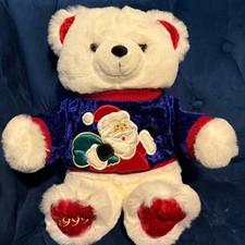 Vintage Christmas Bear Plush Stuffed Animal W...