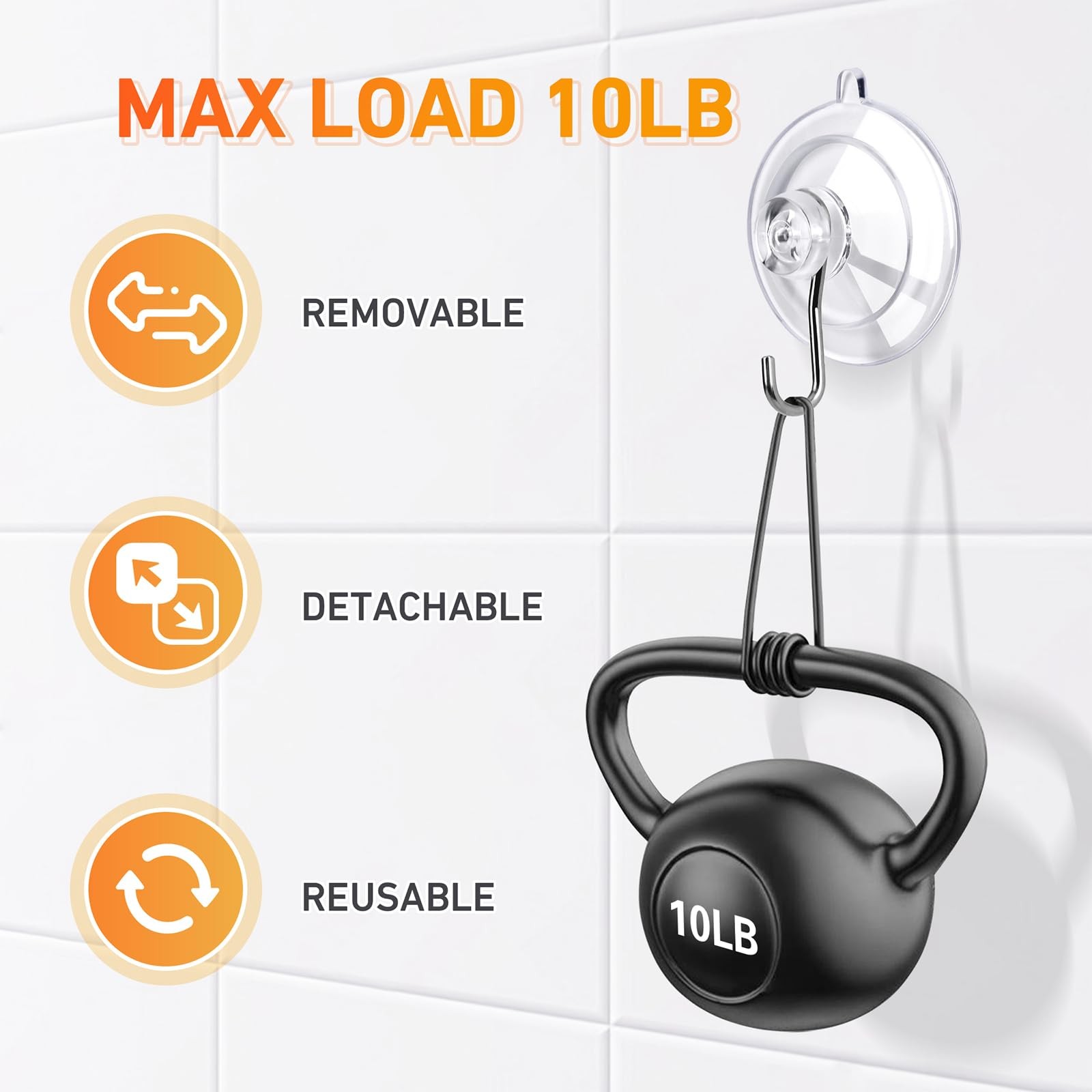 Suction Cup Hooks 12Pack - Max Load 10LB, 1.77Inch Clear Medium Suction Cups,...