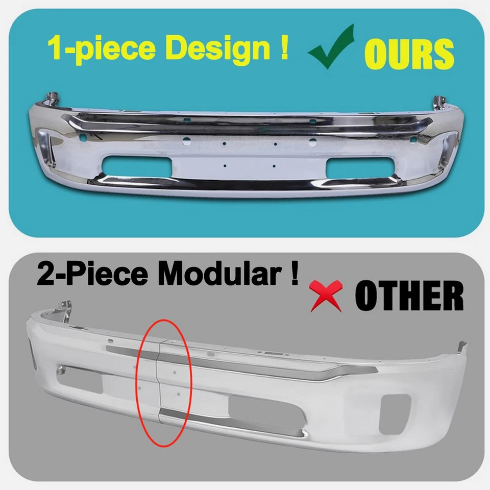 New Front Chrome Bumper Face Bar For 2013-2018 Dodge Ram 1500 w/ Fog Light Holes - Image 2 of 4