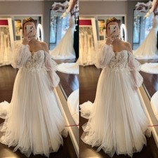 Beach Wedding Dresses Detachable Sleeves Lace Applique A Line Bridal Gown